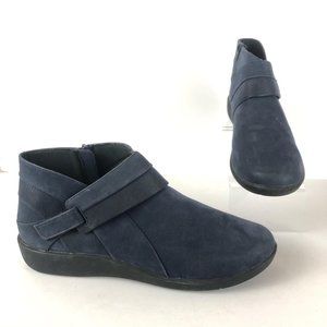 Clarks Sillian Rani Navy Blue Ankle Boots Sz 12W